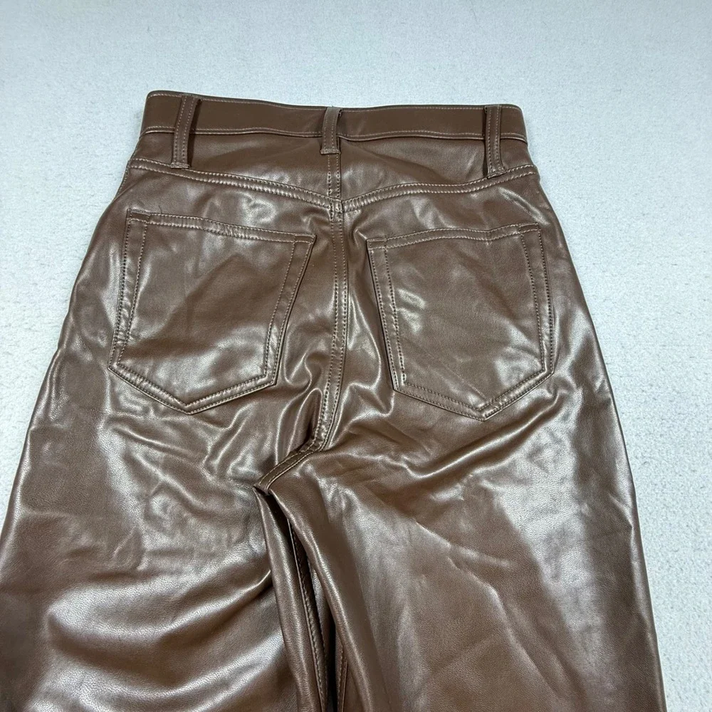Abercrombie & Fitch Brown Faux Leather Curve Love 90s Straight High Rise Pant 00